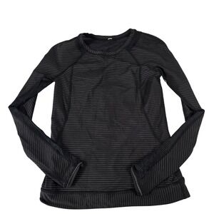Lululemon Womens Long Sleeve Running Top Black Gold Pinstripe Mesh Size 4